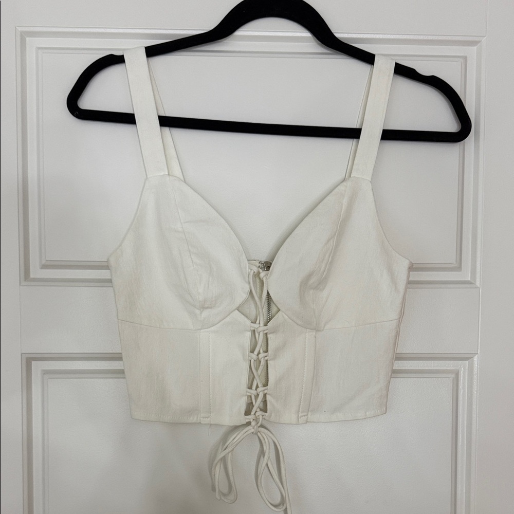 White Lace-Up Crop Top